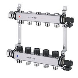 Гребенка распределительная Oventrop Multidis SHR 3/4"x3/4" EK, 6 контуров, с регулирующими вставками, нержавеющая сталь