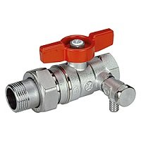 Кран шаровой с американкой Giacomini R259DS 1/2"x3/4" с дренажем, красная ручка-бабочка