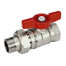 Кран шаровой полупроходной Giacomini R259D 3/4"x1" ВН, с отводом, красная дроссельная рукоятка, хромированный