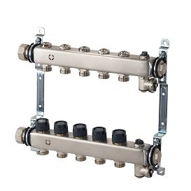 Гребенка распределительная Oventrop Multidis SHR 3/4"x3/4" EK, 7 контуров, с регулирующими вставками, нержавеющая сталь