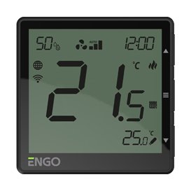 Терморегулятор универсальный проводной ENGO Wi-Fi (MODBUS) 220 В, встраиваемый, регулировка скорости вентилятора, черный