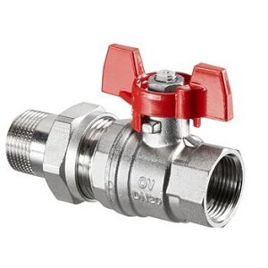 Кран шаровой полнопроходной Oventrop Optibal DN20 3/4" НВ, PN16, ручка-бабочка, с ниппелем и НГ