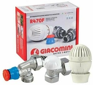 Комплект термостатический Giacomini 1/2", угловой осевой, с термоголовкой и клапанами
