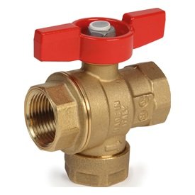 Кран шаровой полнопроходной Giacomini R701 3/4", красная ручка-бабочка, латунь, нехромированный, со встроенным фильтром