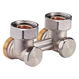 Узел нижнего подключения угловой Giacomini R388 3/4"x3/4", для стальных панельных радиаторов, двухтрубная система