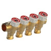 Коллектор сантехнический Giacomini R585C 3/4"x1/2"E, 3 отвода, с отсечными вентилями