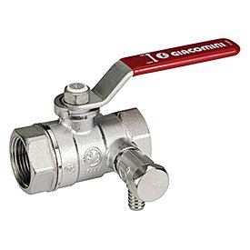 Кран шаровой Giacomini R250DS 1 1/4" ВВ, стандартный проход, красная ручка-рычаг, хромированный, со сливом