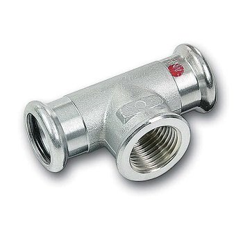 Тройник SANHA 24130G 28 мм x 3/4" x 28 мм, оцинкованная сталь, ВПр-ВР-ВПр