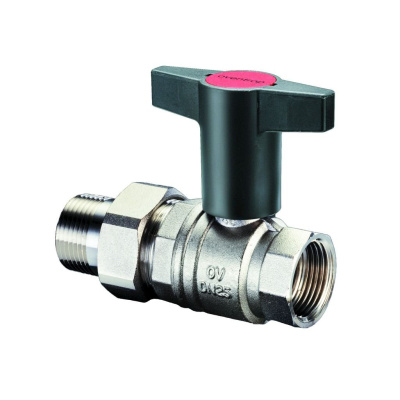 Кран шаровой полнопроходной Oventrop Optibal DN15 1/2" НВ, PN16, удлиненная ручка антрацит, с ниппелем и НГ