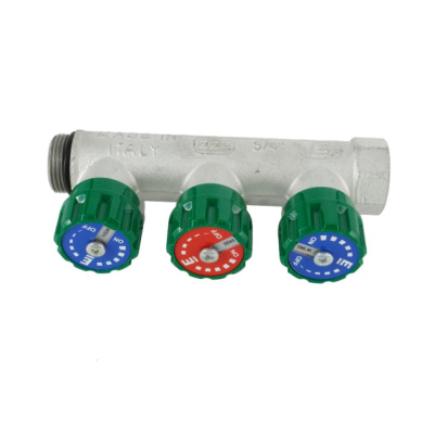 Коллектор модульный ELSEN 3/4"x3/4" EK, 3 контура, с вентилями 90°, латунь TIN