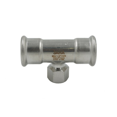 Тройник SANHA NiroPress 28 мм x 1/2" x 28 мм, AISI 316L, ВПр-ВР-ВПр