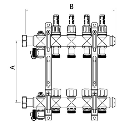 Коллекторная группа с расходомерами и вентилями ELSEN EMi03 1"x3/4", 9 контуров, нержавеющая сталь