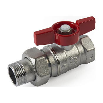 Кран шаровой с разъемным соединением Giacomini R259D 3/4" ВН, красная ручка-бабочка, хромированный (арт. R259X005R)
