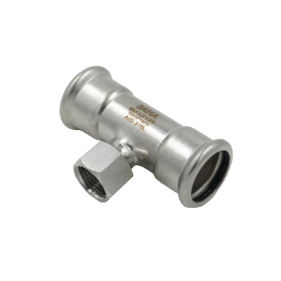 Тройник SANHA NiroPress 28 мм x 1/2" x 28 мм, AISI 316L, ВПр-ВР-ВПр