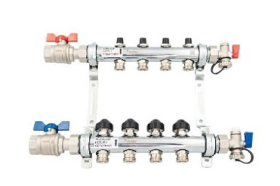 Комплект коллекторов Rehau HKV 1"x3/4" EK, 3 контура, с шаровыми кранами, нержавеющая сталь